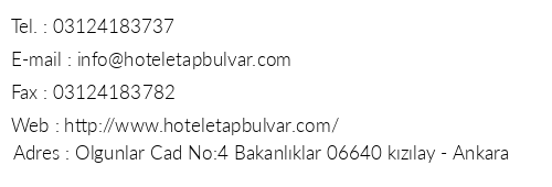 Etap Bulvar Hotel telefon numaralar, faks, e-mail, posta adresi ve iletiim bilgileri
